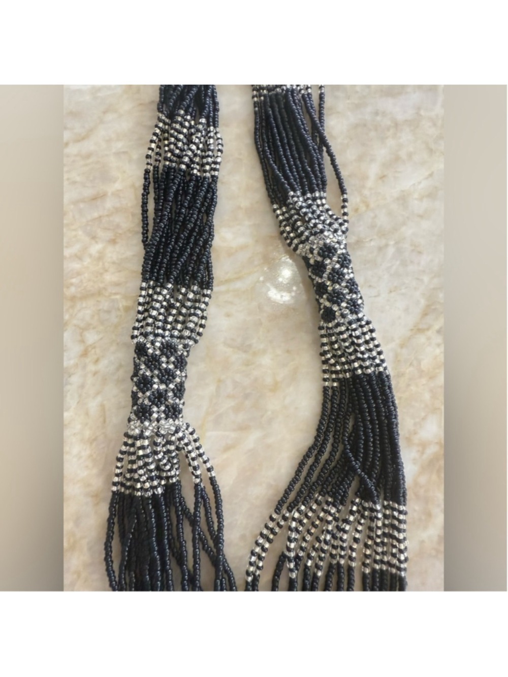 Glass seed beads Black and White Beaded Necklace 32” length 16 strands. - Picture 7 of 9